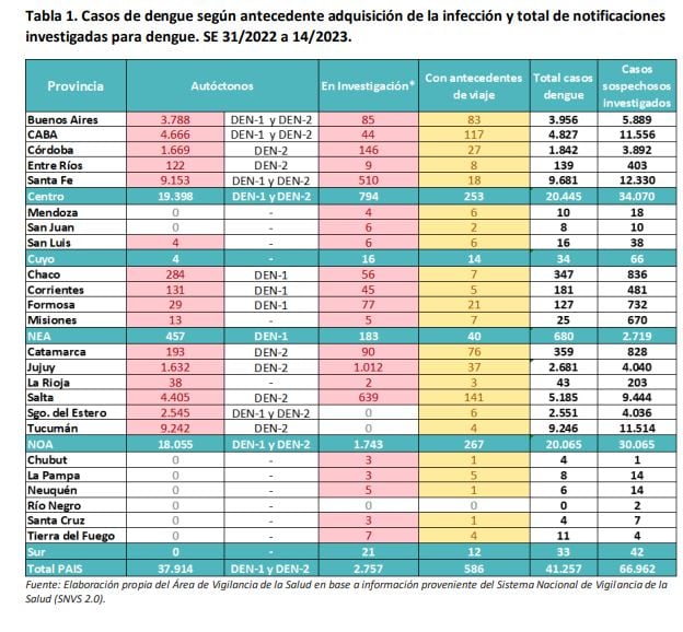 Cifras del dengue en Argentina. Gentileza: Infobae.