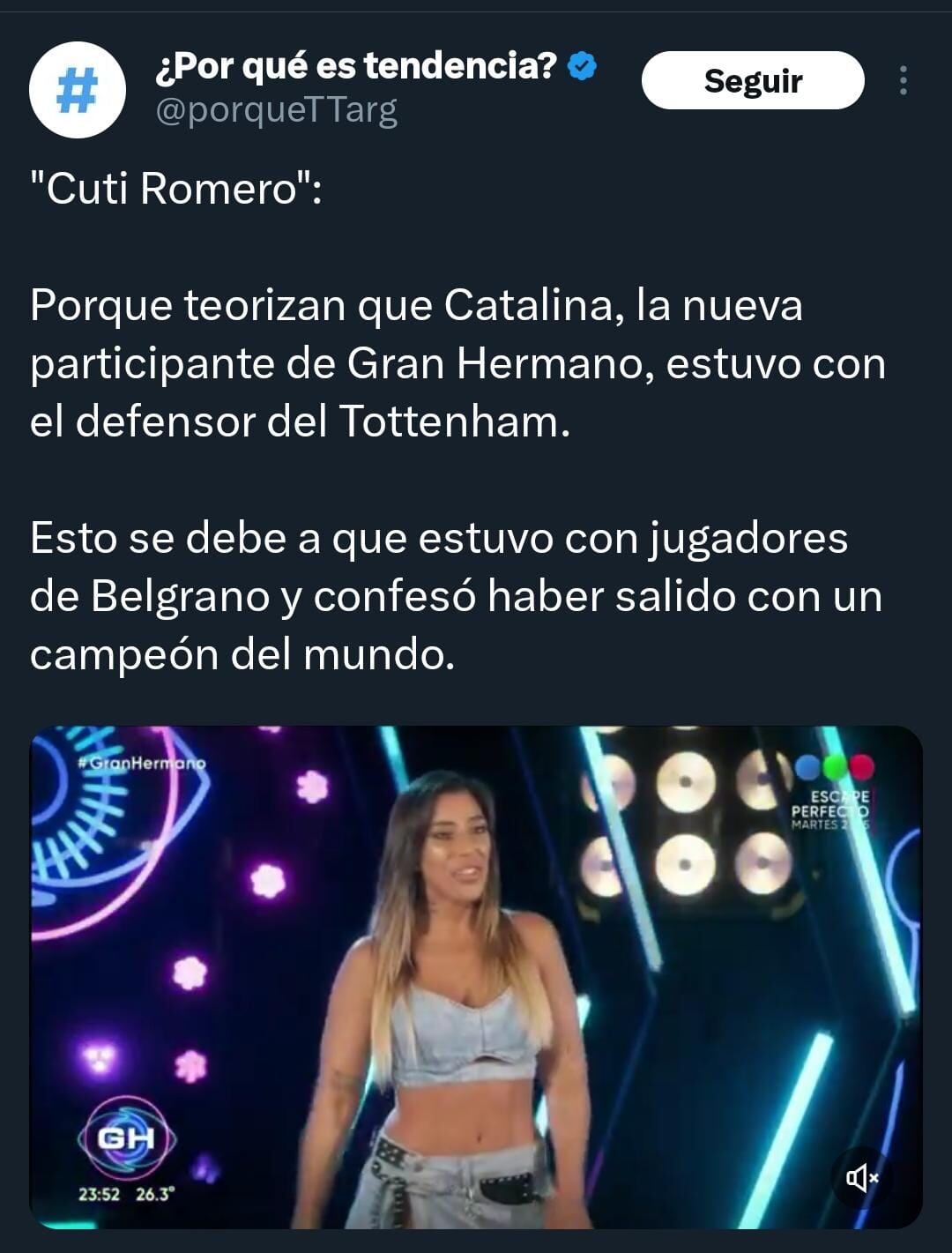 Con quién salió Cata de Gran Hermano / Captura