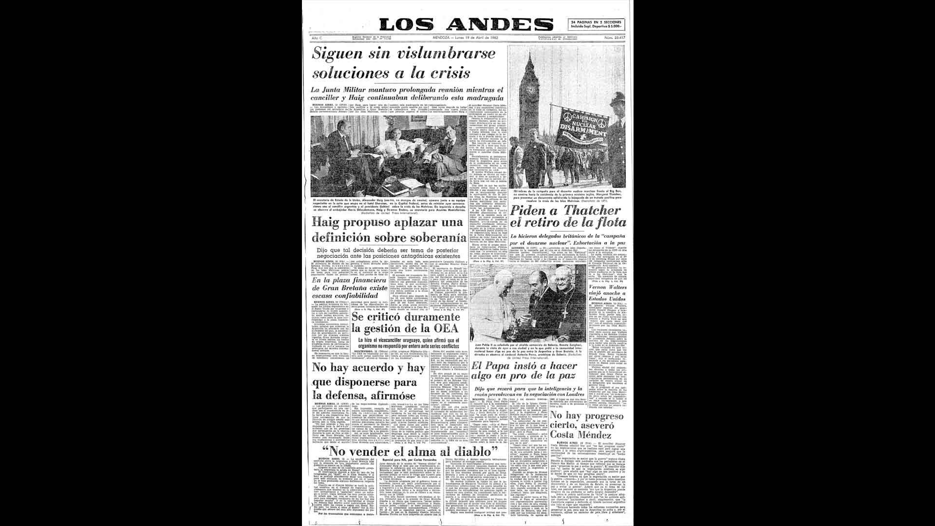 Un recorrido día a día por las portadas del medio más importante de Mendoza, para conocer el pulso diario de la guerra que enluteció a todo el país.