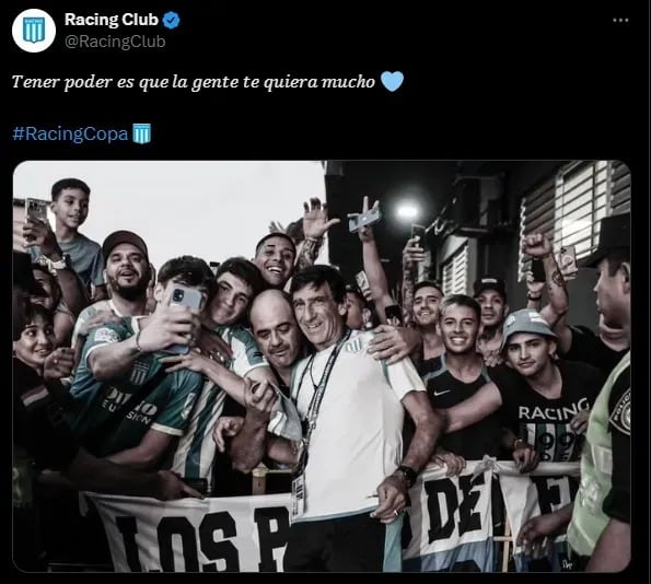 La cuenta oficial de Racing uso una frase célebre del ídolo de Boca para agradecerle al entrenador.