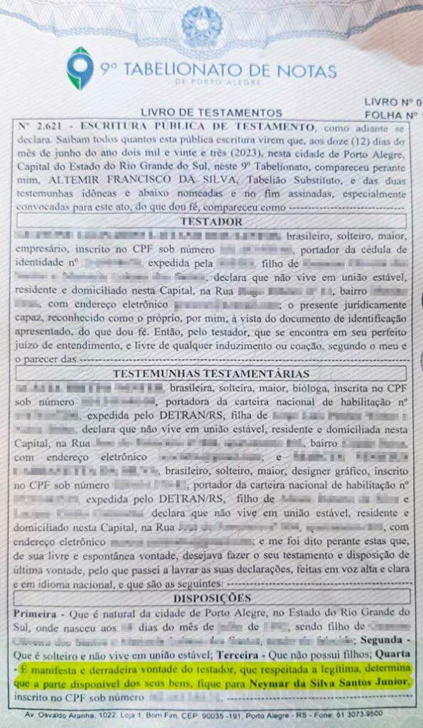 Fanatismo a otro nivel: un hincha le dejó todos sus bienes en un testamento a nombre de Neymar. / Gentileza.