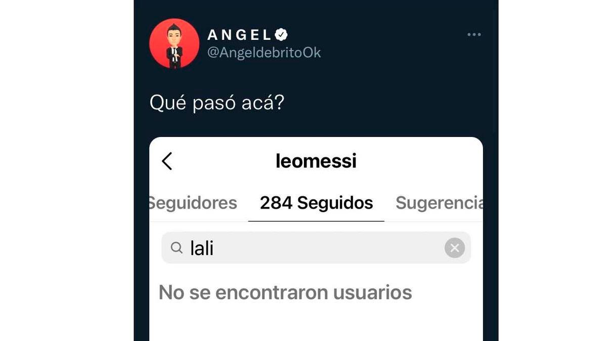 Captura de pantalla que muestra que Messi ya no sigue a Lali