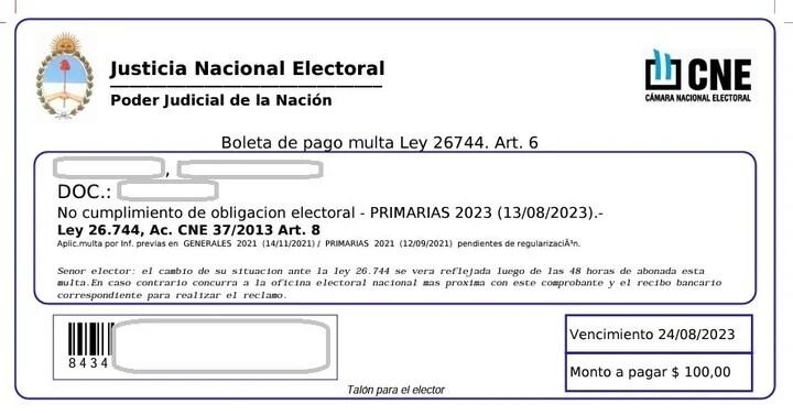 a boleta de pago para abonar en Sucursales del Banco Nación.