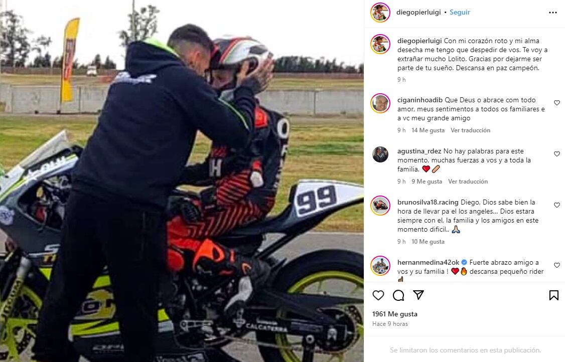 El instructor Diego Pierluigi despidió a Lorenzo Somaschini (Instagram)