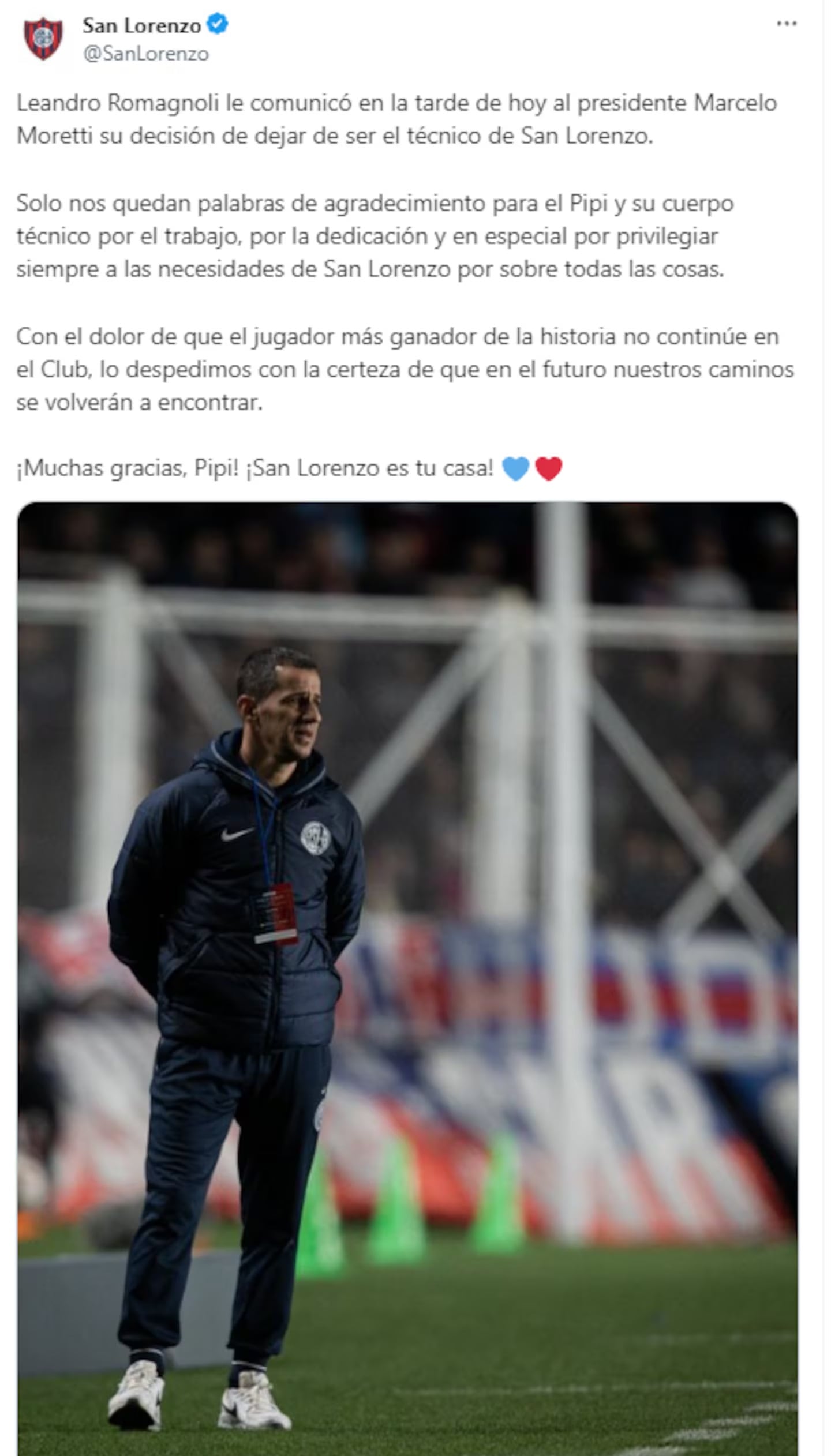 El comunicado de San Lorenzo sobre la renuncia de Romagnoli