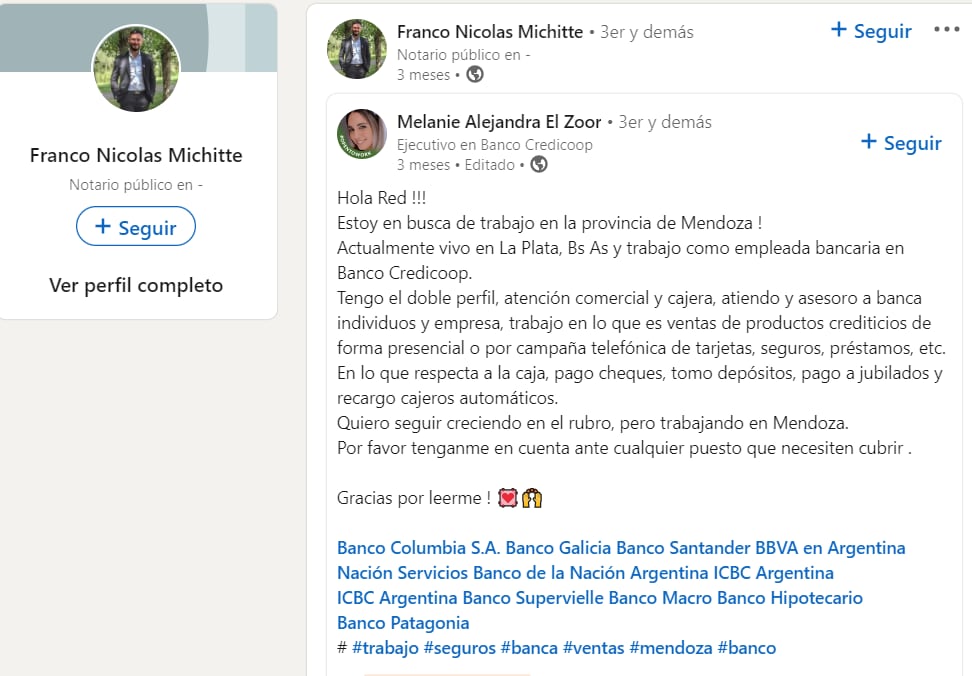 Franco ayuda a su novia a conseguir trabajo en Mendoza