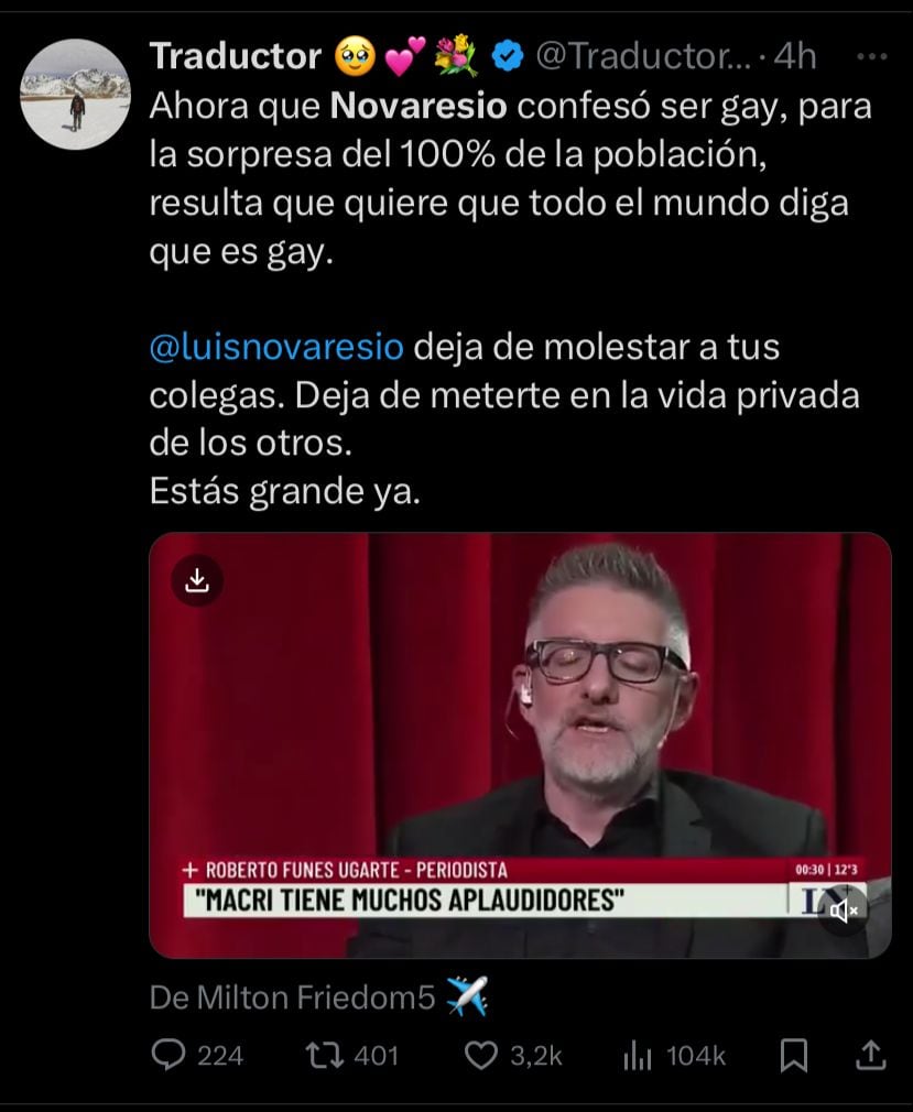 Repudiaron en redes la pregunta de Luis Novaresio a Robertito Funes