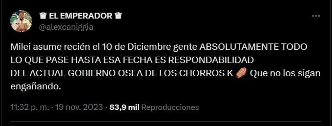 Alex Caniggia se pronunció a favor de Milei y en contra de las redes sociales