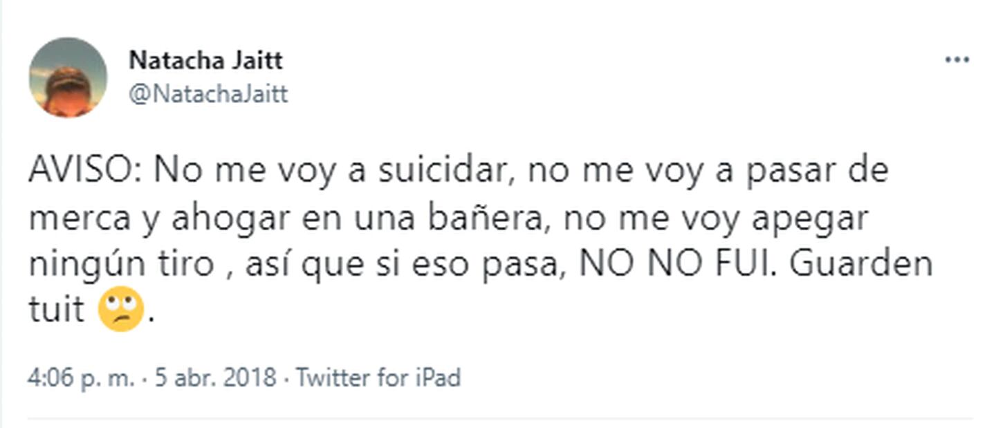 El extraño tuit con el que Natacha Jaitt sugirió que podría ser asesinada