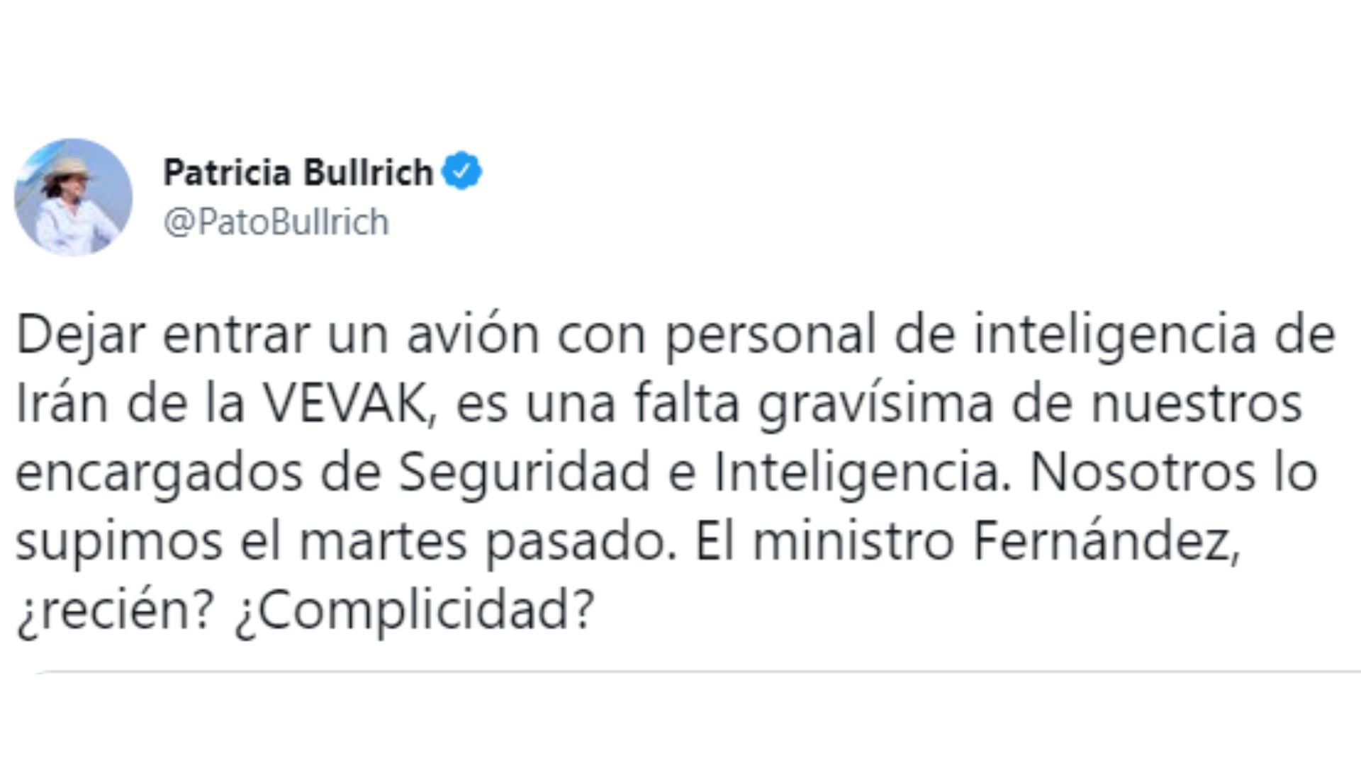 El mensaje de Patricia Bullrich contra Aníbal Fernández.