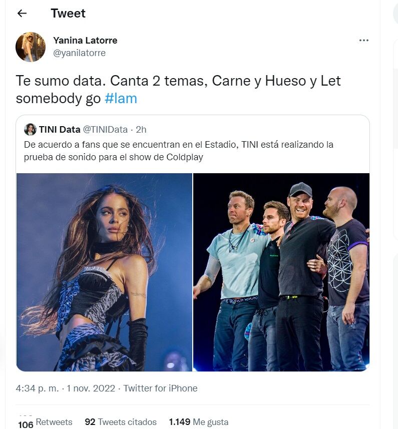 Coldplay invitó a Tini Stoessel a cantar con ellos y en redes opinaron al respecto.