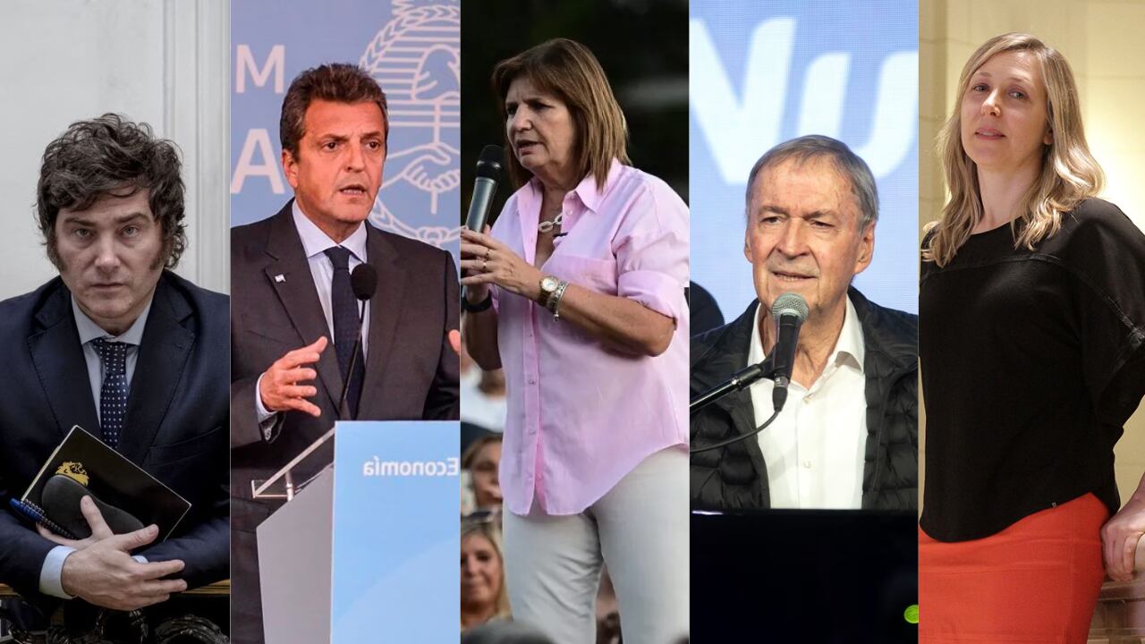 Milei, Bullrich, Massa, Schiaretti y Bregman. Foto: Reverso