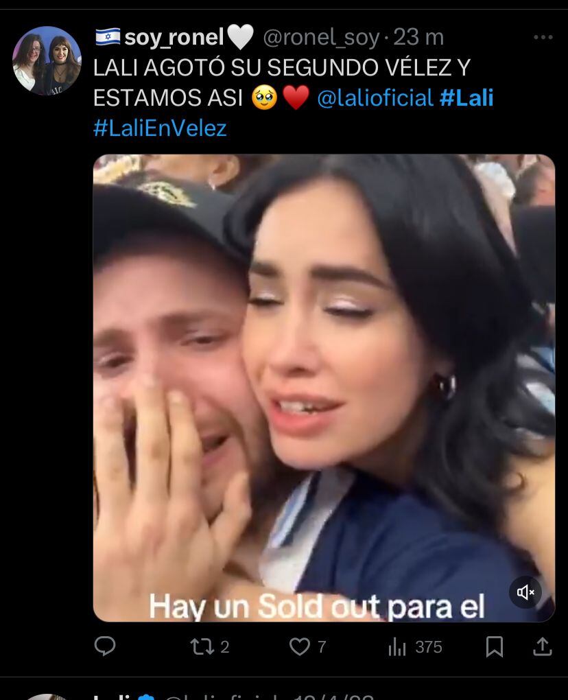 Lali Espósito agotó su primer show en Vélez. Captura de X.