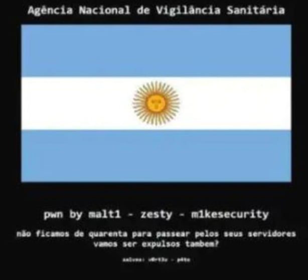 La página de Anvisa fue atacada y pusieron una bandera argentina.