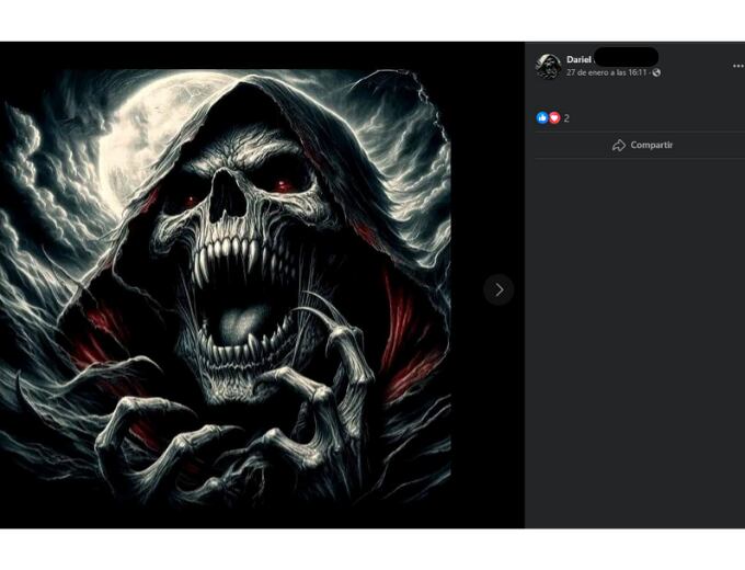 Derderian utilizaba una imagen de La Parca como su foto de perfil en Facebook. Foto: Captura