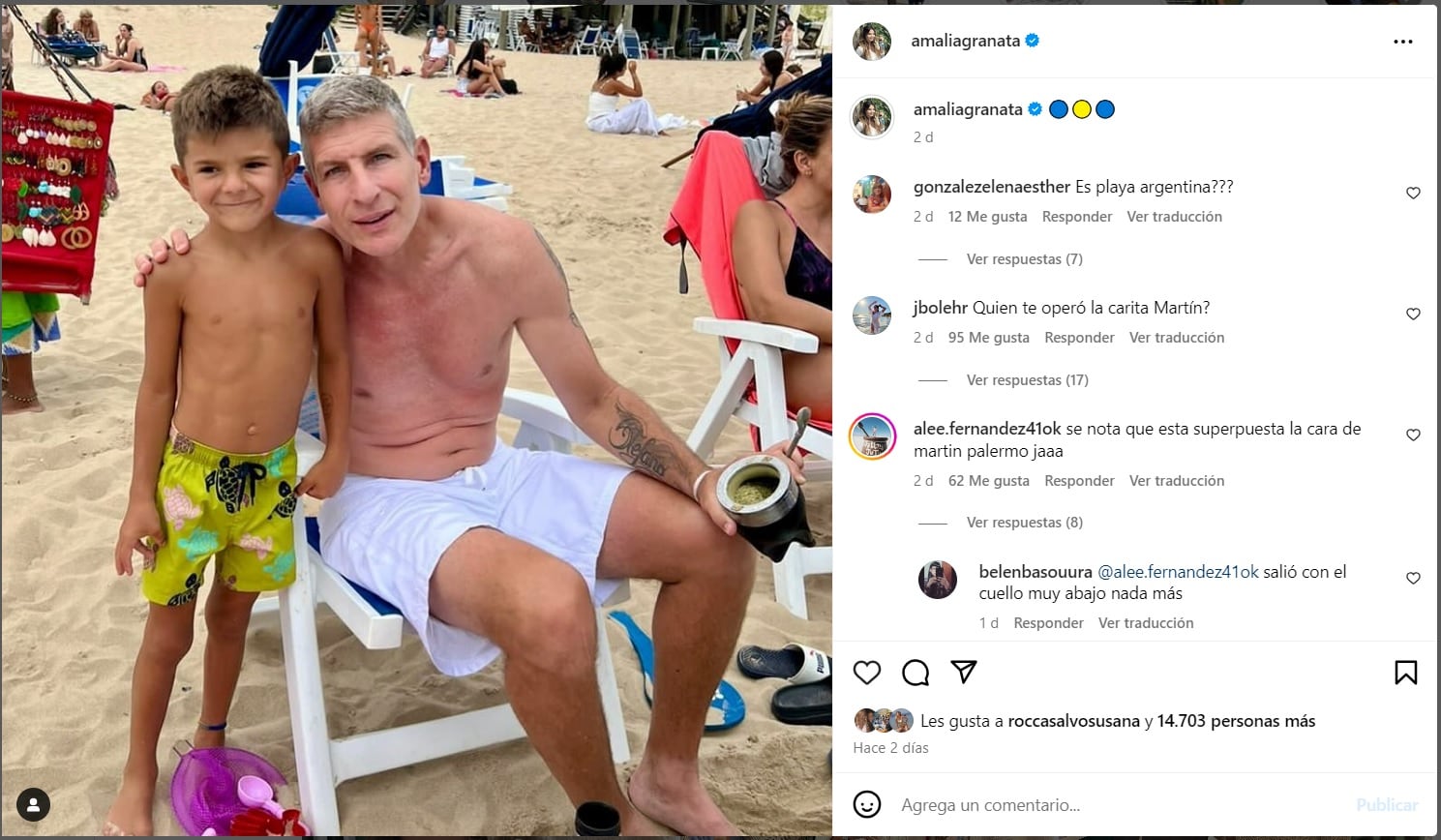 Martín Palermo en una foto que posteó Amalia Granata fue lo más comentado en redes.