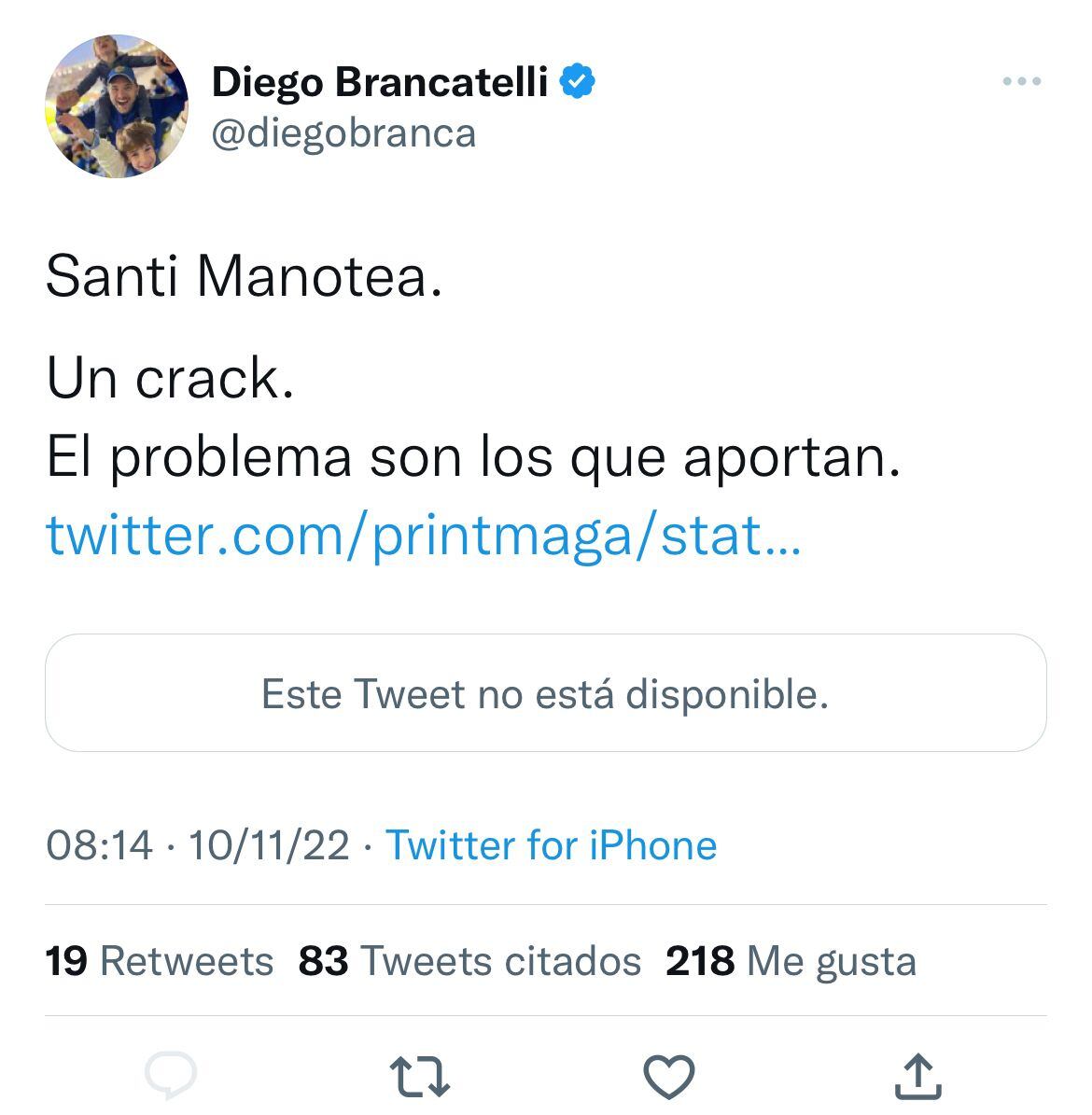 El tweet que publicó el periodista en su red social.