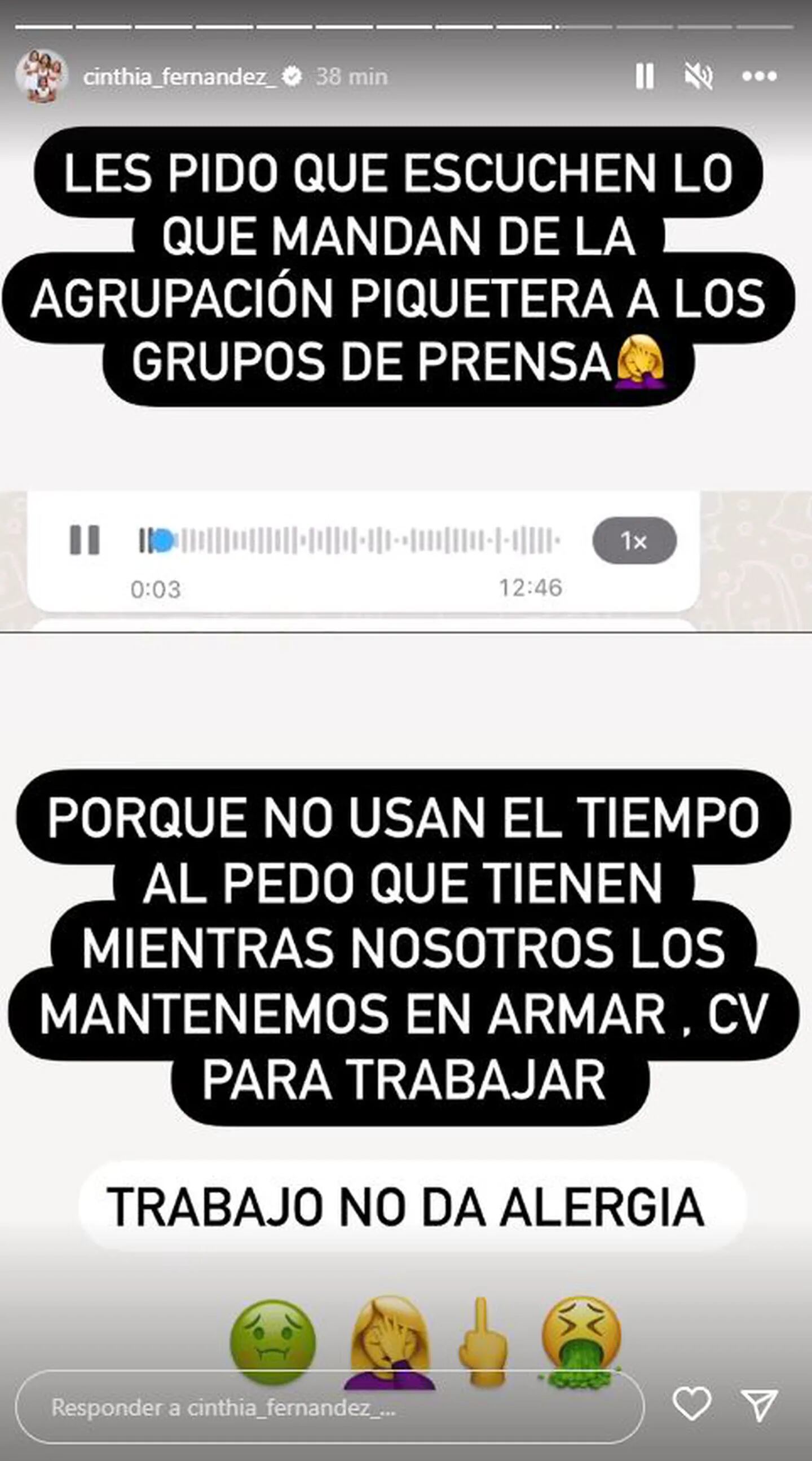 Cinthia explotó por la letra de la canción