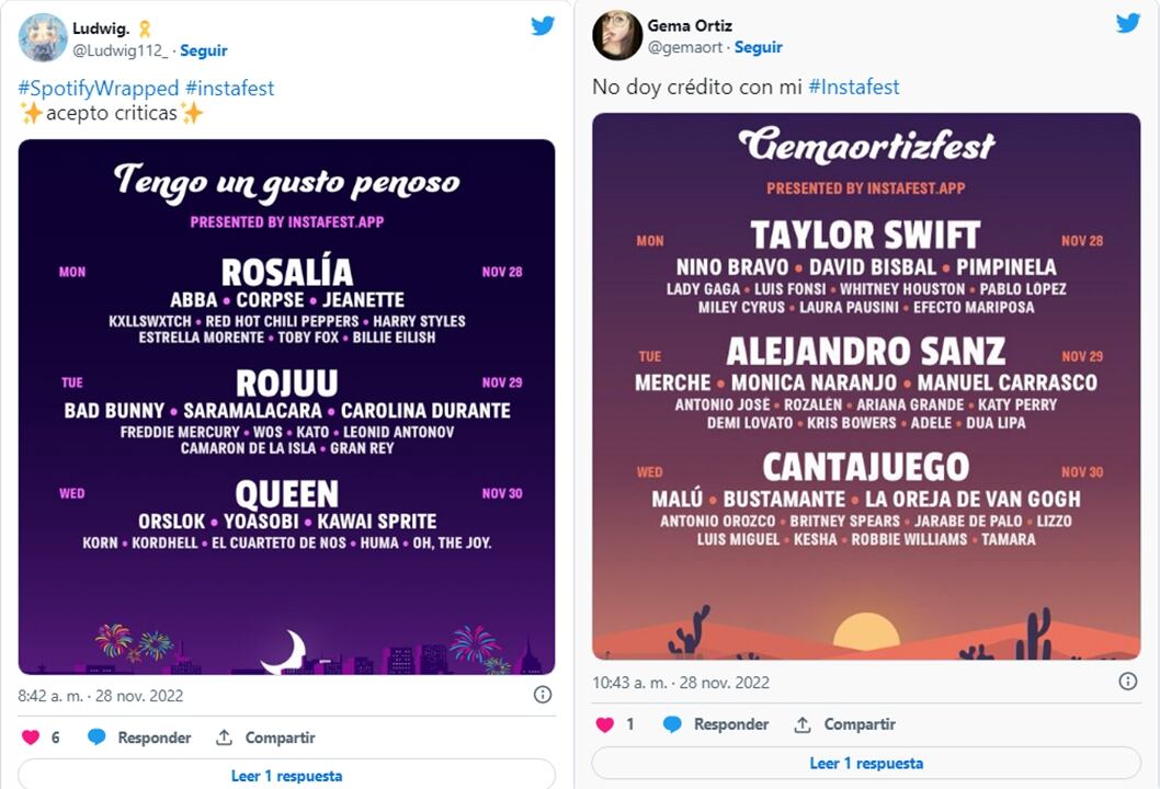 Estos son algunos de los line ups más diversos que fueron compartidos en Twitter. Foto: captura