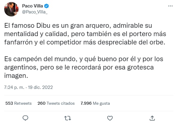 El periodista mexicano había salido a criticar al arquero argentino Emiliano Martínez.