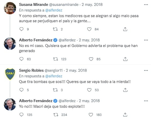 Alberto Fernández, indignado en 2018 porque el dólar cotizaba a $21,15  - Captura Twitter 