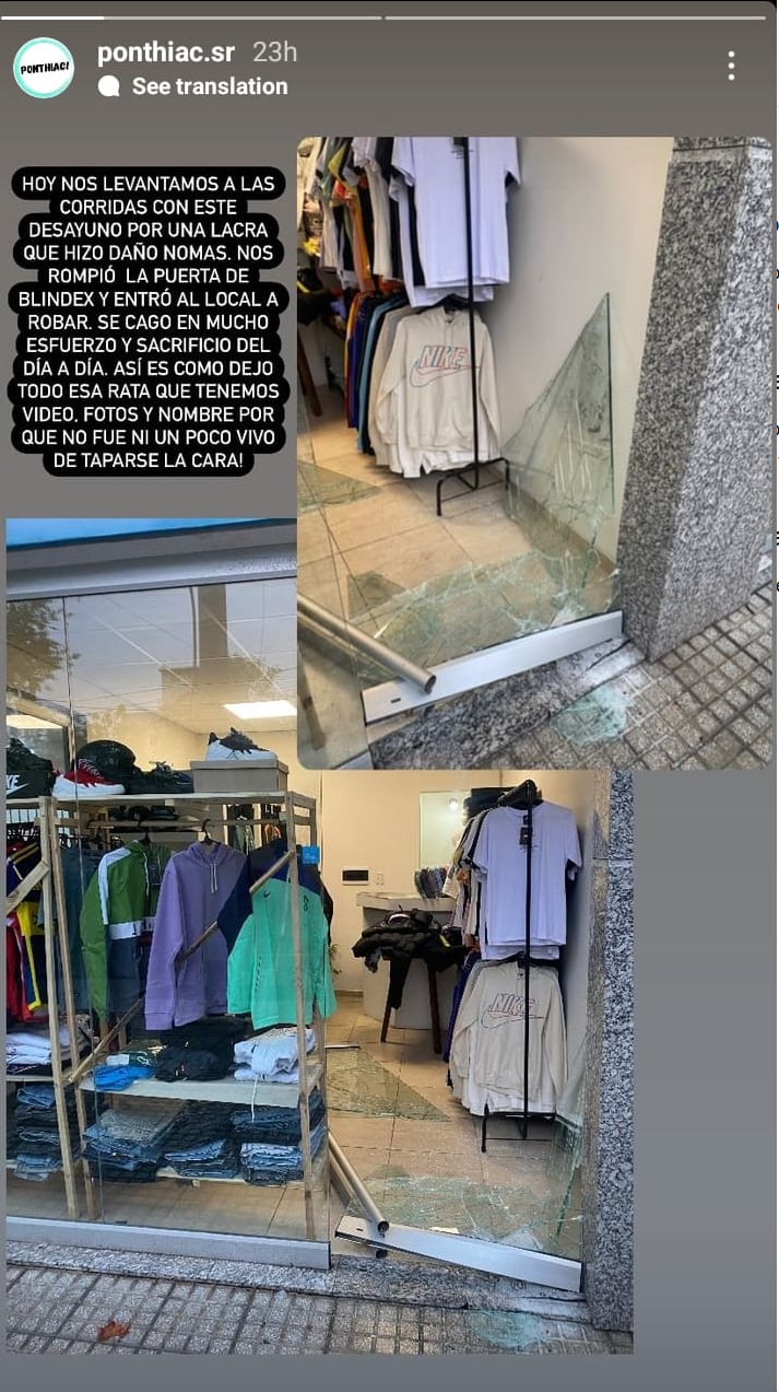 En las redes sociales de la tienda publicaron fotos del robo y afirmaron que conocen al delincuente - Instagram Ponthiac