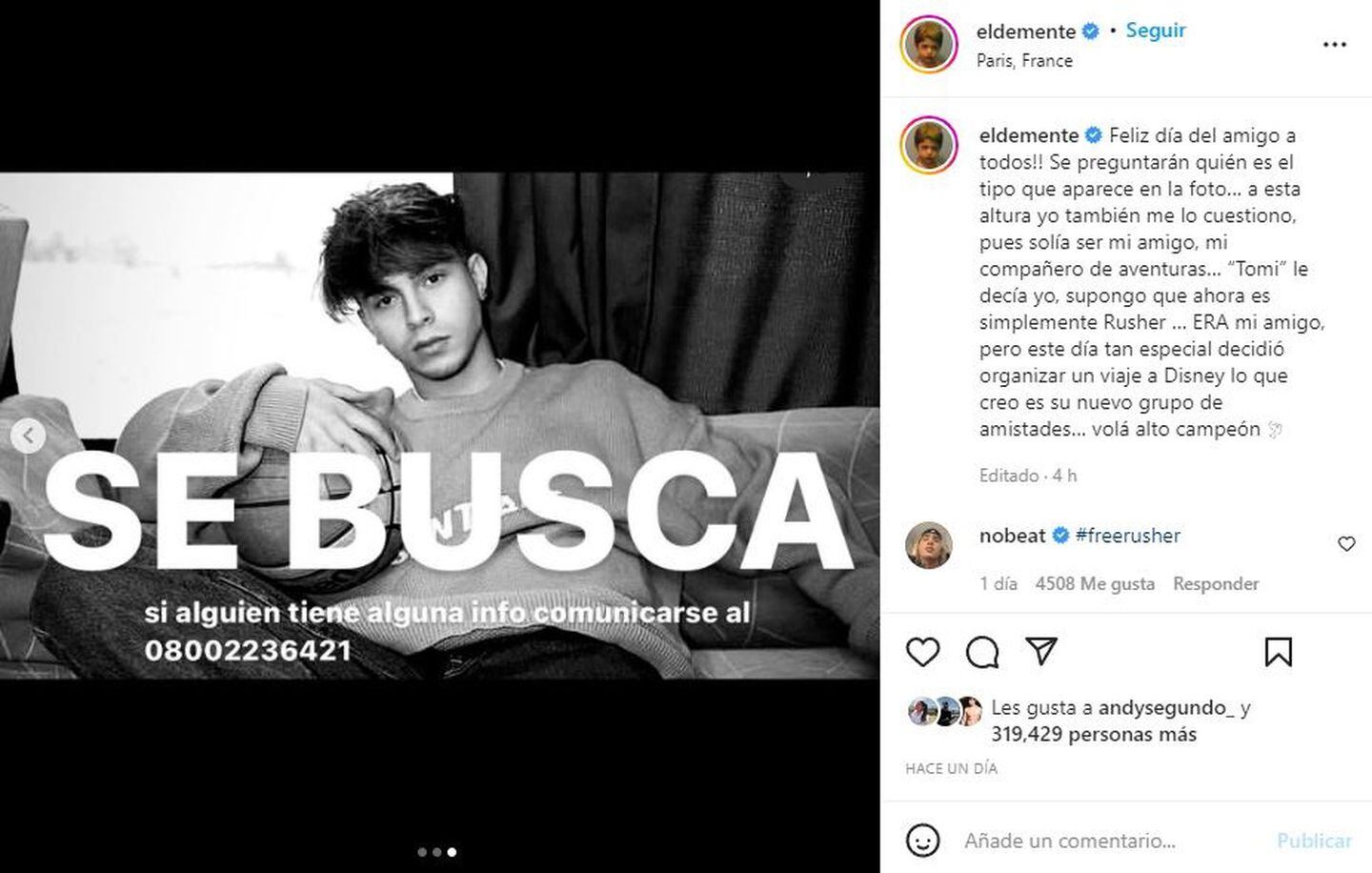 La publicación del Demente en la que bromeó sobre la desaparición de Rusher