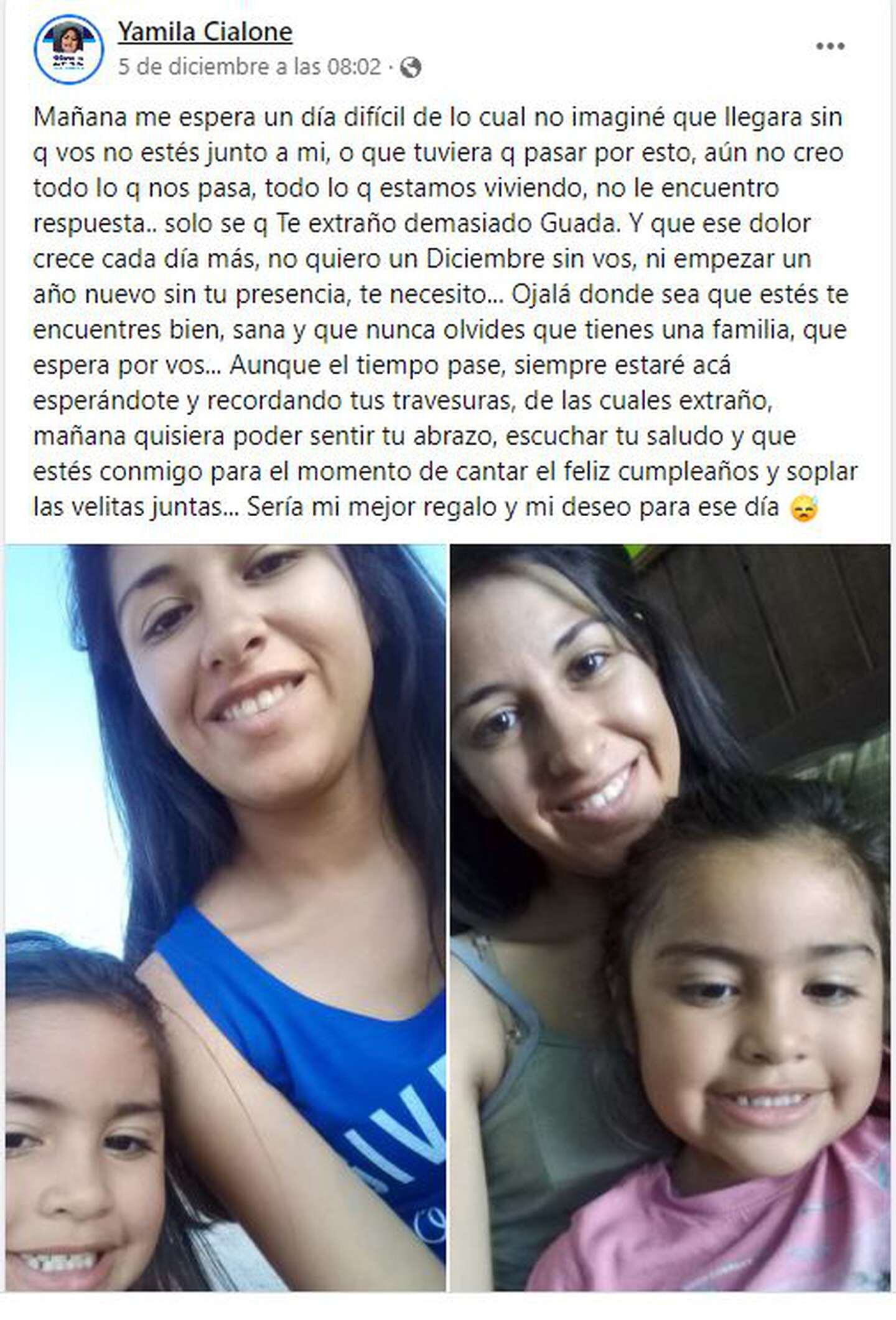 La mamá de Guadalupe Lucero le dedicó un emotivo mensaje en Facebook el día de su cumpleaños número 6.