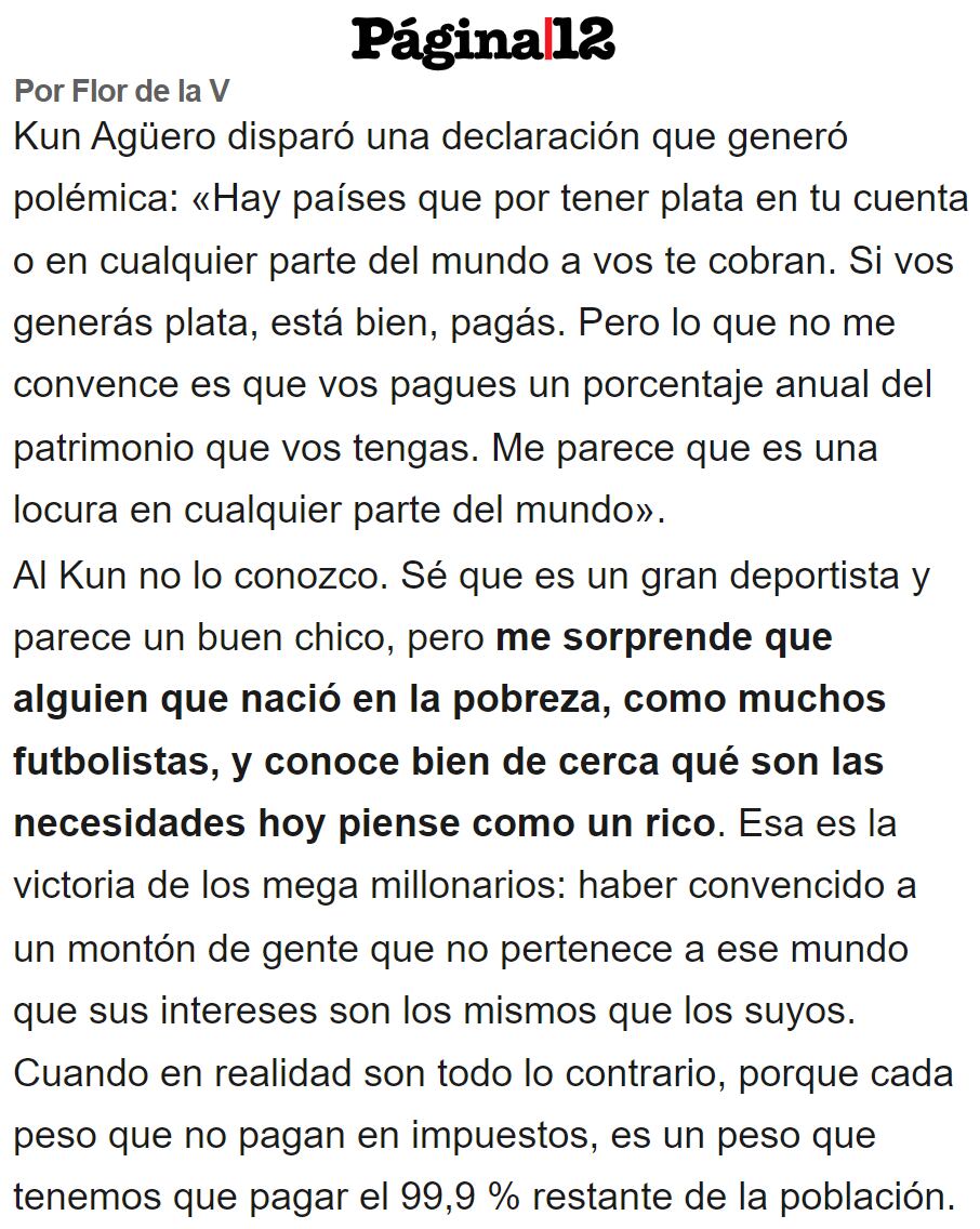 Flor de la V apuntó contra el Kun Agüero.