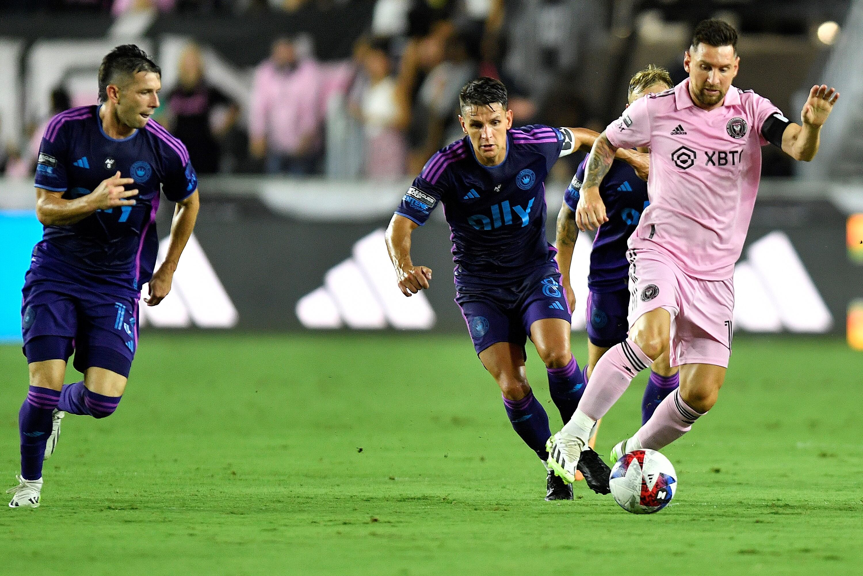 Lionel Messi en el partido de Inter Miami ante Charlotte FC de la Leagues Cup. (AP)