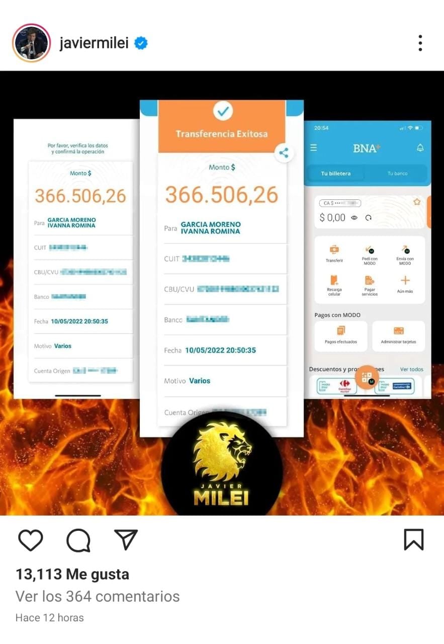 Quién ganó el nuevo sorteo de sueldo de Javier Milei (Instagram)