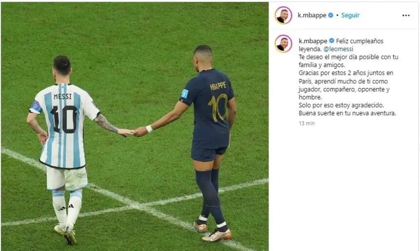 El emotivo poste de Mbappé para Messi. / Gentileza.