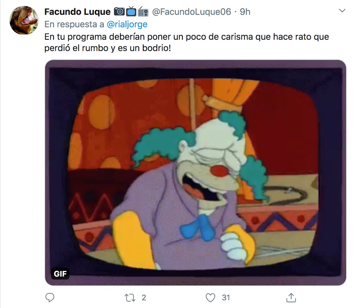 Otro comentario que hizo alusión a la decadencia de Rial en la televisión.