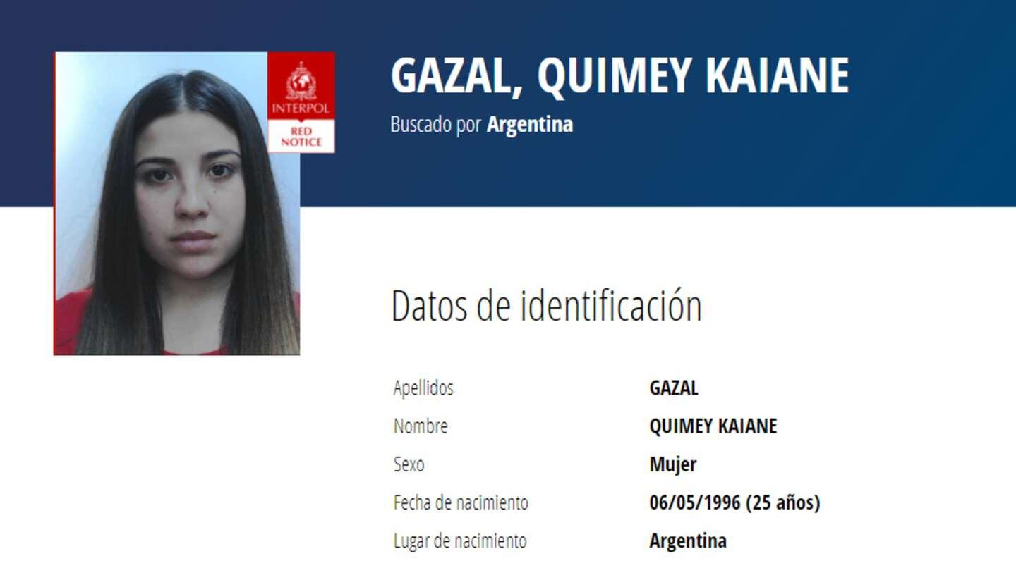 Quimey Gazal era buscada por la Interpol / Gentileza