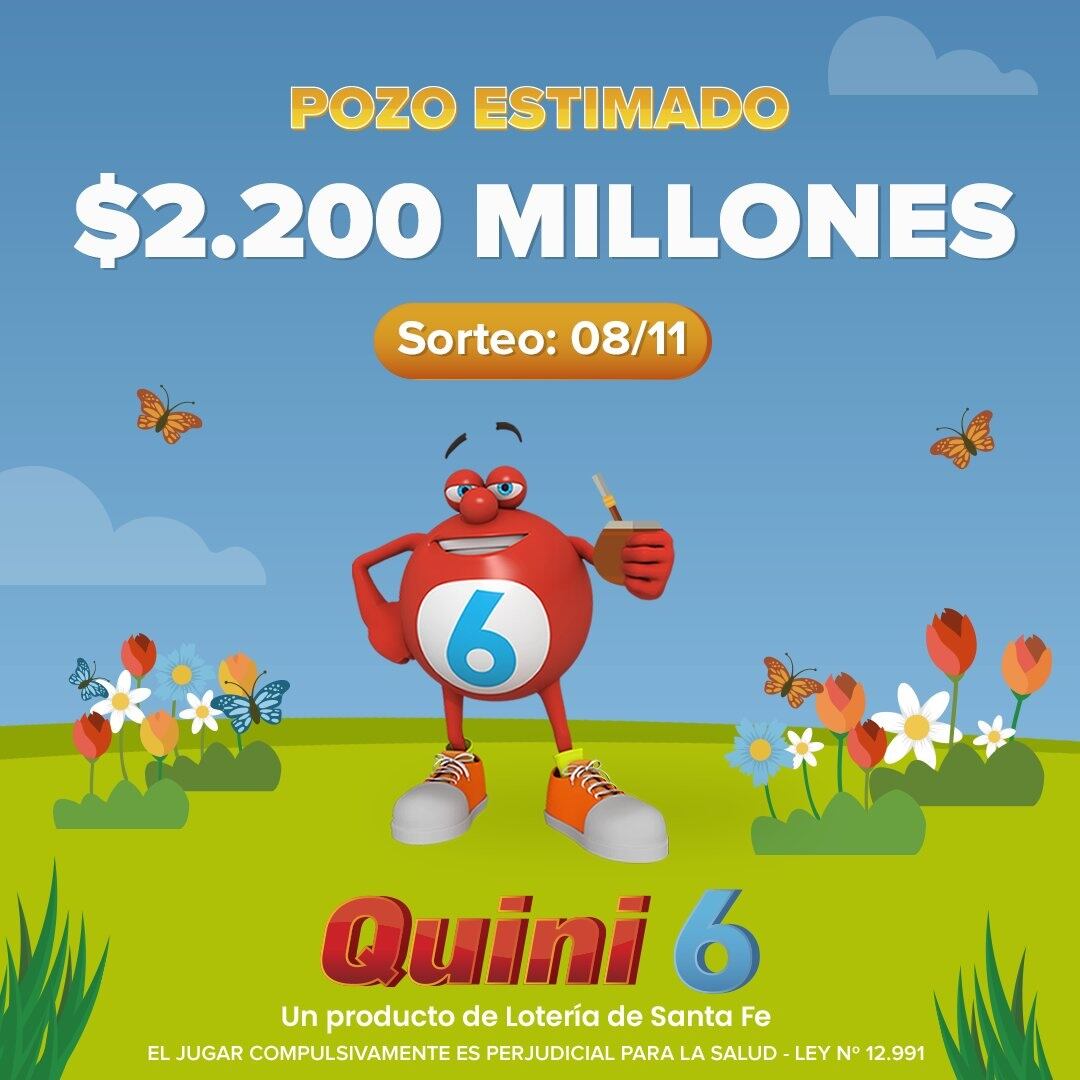 Quini 6 de $2.200 millones, miércoles 8 de noviembre (Lotería de Santa Fe)