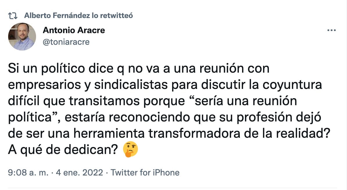 El mensaje que critica a Juntos por el Cambio y fue retuiteado por Alberto Fernández