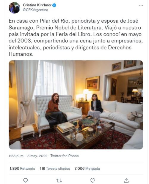 Cristina Kirchner cuestionó la 'legitimidad de la gestión', tras una dura publicación en Twitter.