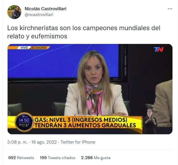 Malena Galmarini dijo que "no es aumento de tarifas sino una redistribución de subsidios" y en las redes se acordaron de Los Simpson (Captura Twitter)