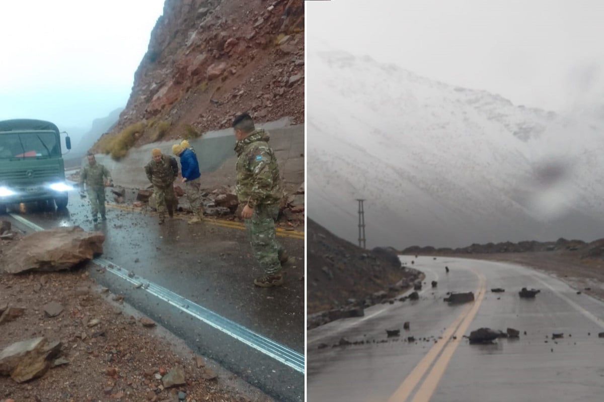 Temporal en Alta Montaña: se desprendieron piedras sobre la ruta 7 y hay alerta por nevadas (Prensa Gendarmería Nacional)