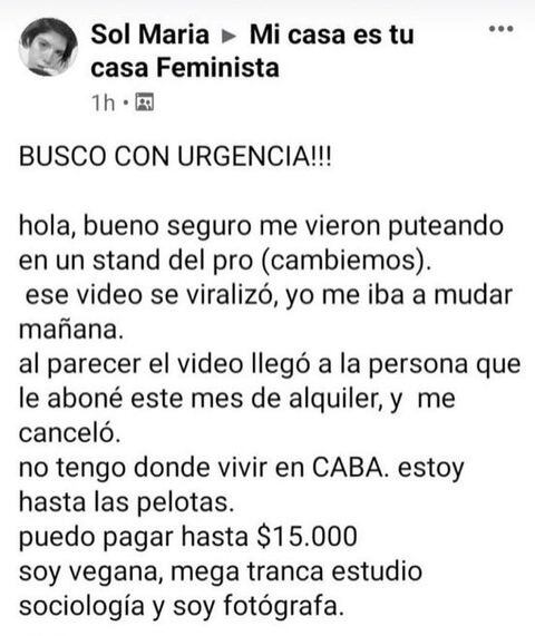 María Sol Guillot publicó en Facebook su pesar después de la viralización del video.