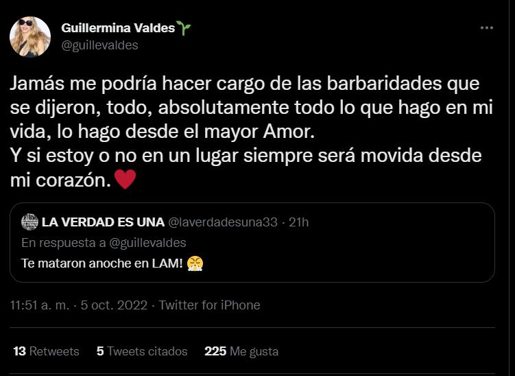 Guillermina Valdes se defendió de los dichos que aseguran que traicionó a Marcelo Tinelli