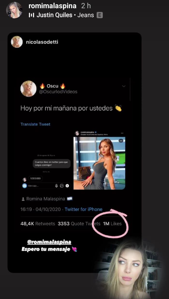 Miles de usuarios de Twitter acudieron al llamado de un joven para alcanzar el millón de likes y salir con Romina Malaspina.