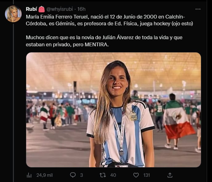 Una usuaria de twitter publicó las pruebas de que Emilia habría engañado al jugador de la selección con el novio de una amiga