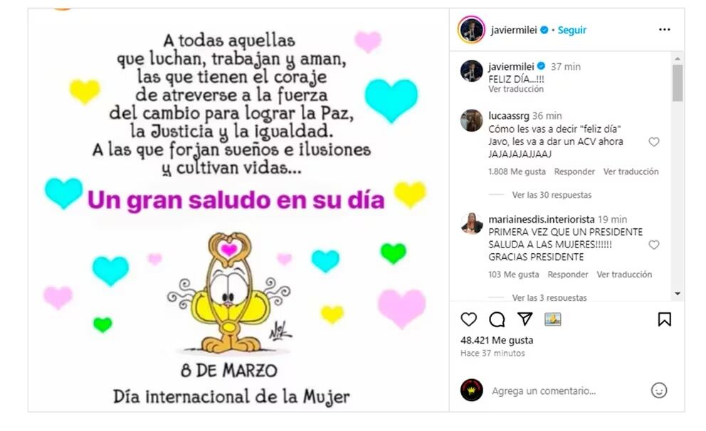 El mensaje de Milei para el Día de la Mujer