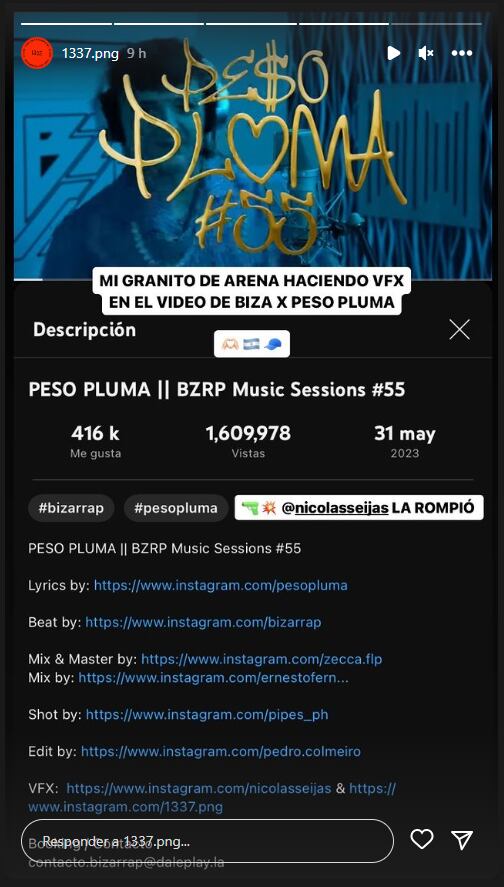 Quién es el mendocino que colaboró en las sesiones de Bizarrap con Peso Pluma y Shakira. Foto: Instagram @1337.png