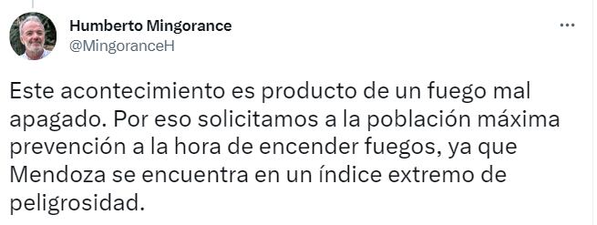 El Secretario de Ambiente y Ordenamiento Territorial dio detalles del incendio - Twitter Humberto Mingorance