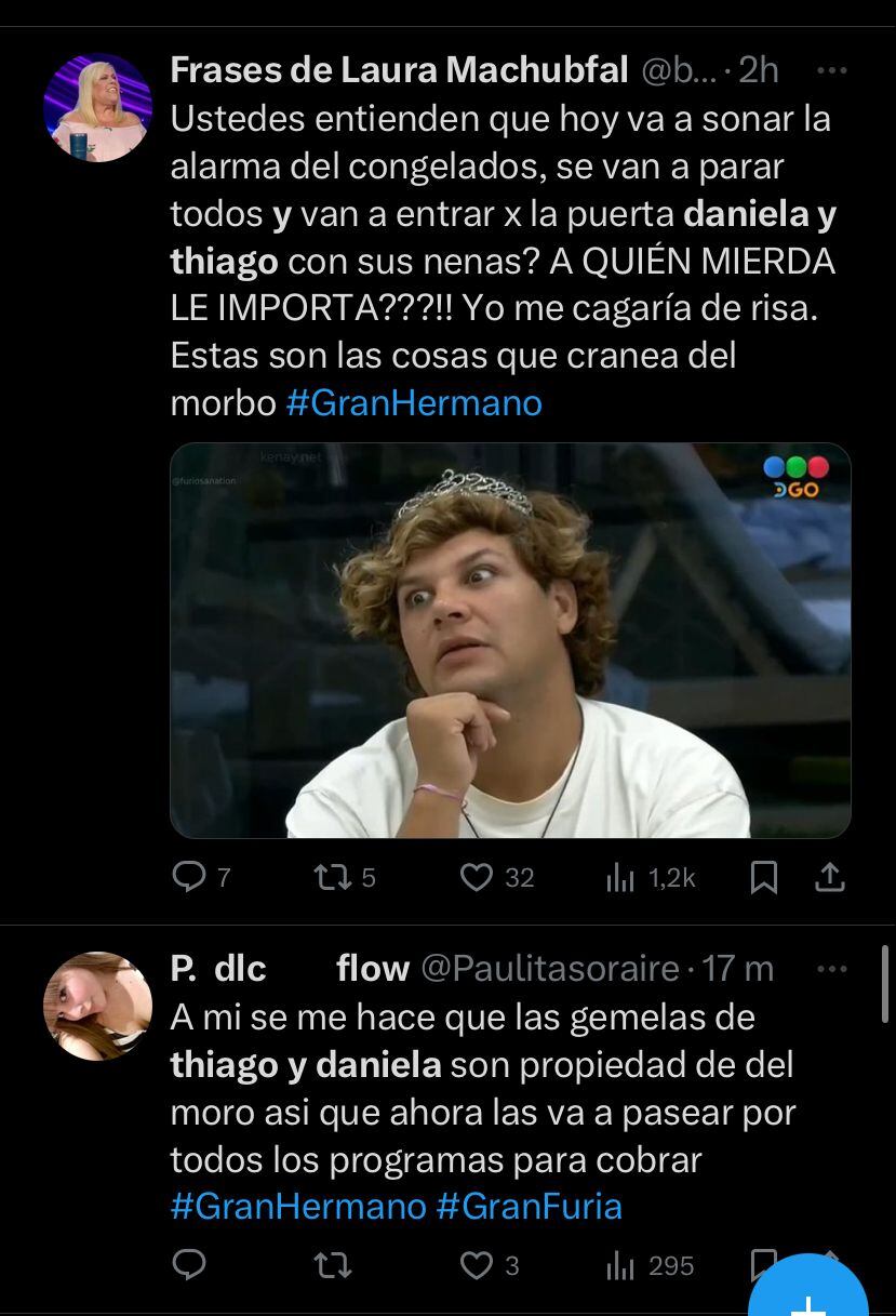 Los memes por el anuncio de Santiago del Moro sobre Thiago y Daniela de Gran Hermano. Captura de pantalla.