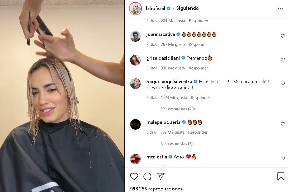 ¡Corte en vivo! Lali mostró a sus casi 10 millones de seguidores cómo le cortaban el pelo.