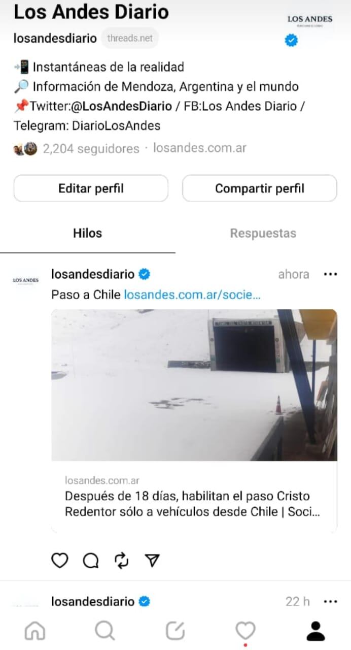 Los Andes ya está en la nueva red social que busca superar a Twitter.