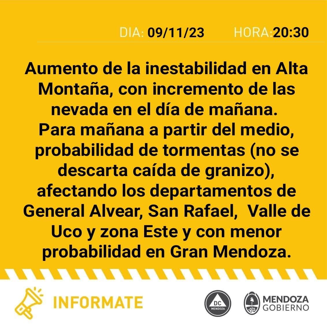 Viento Zonda, tormentas e ingreso de frente frío: así estará el tiempo en Mendoza, según Defensa Civil.